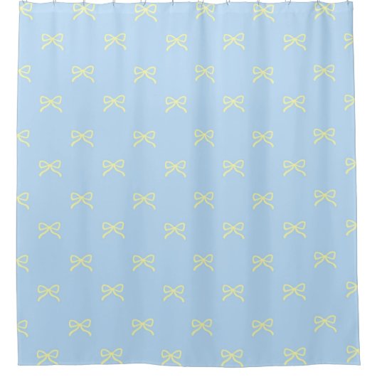 Blue Yellow Pastel Bow Pattern Pretty Feminine シャワーカーテン (正面)