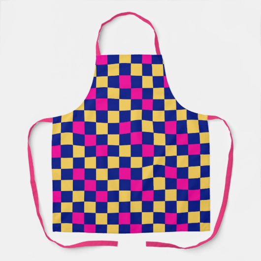 Blue Yellow Pink Checkered Pattern Design  エプロン (正面)