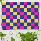 Blue Yellow Pink Checkered Pattern Design  キッチンタオル (折り畳み)