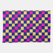 Blue Yellow Pink Checkered Pattern Design  キッチンタオル (横)