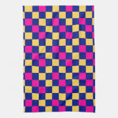 Blue Yellow Pink Checkered Pattern Design  キッチンタオル (縦)