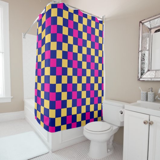 Blue Yellow Pink Checkered Pattern Design  シャワーカーテン (インサイチュ)