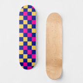 Blue Yellow Pink Checkered Pattern Design  スケートボード (正面)