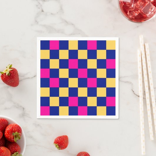 Blue Yellow Pink Checkered Pattern Design  スタンダードカクテルナプキン (インサイチュ)