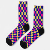 Blue Yellow Pink Checkered Pattern Design  ソックス (左)
