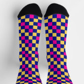 Blue Yellow Pink Checkered Pattern Design  ソックス (上部)