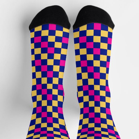 Blue Yellow Pink Checkered Pattern Design  ソックス (上部)