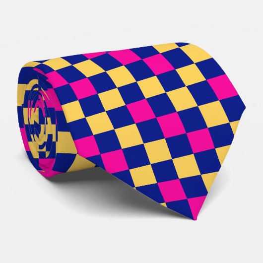 Blue Yellow Pink Checkered Pattern Design  ネクタイ (ロール)
