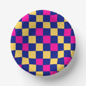 Blue Yellow Pink Checkered Pattern Design  ペーパーボウル (正面)