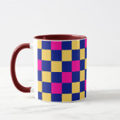Blue Yellow Pink Checkered Pattern Design  マグカップ (左)