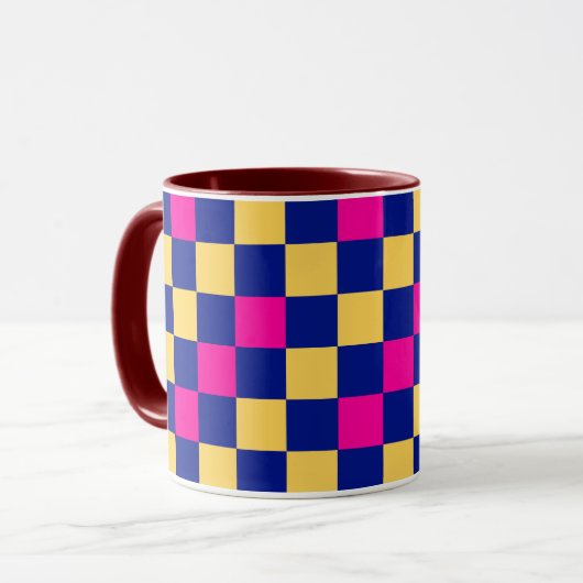Blue Yellow Pink Checkered Pattern Design  マグカップ (正面左)