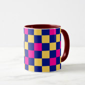 Blue Yellow Pink Checkered Pattern Design  マグカップ (正面右)