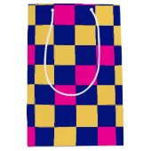 Blue Yellow Pink Checkered Pattern Design  ミディアムペーパーバッグ (正面)