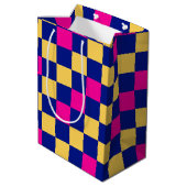 Blue Yellow Pink Checkered Pattern Design  ミディアムペーパーバッグ (裏面アングル)