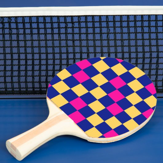 Blue Yellow Pink Checkered Pattern Design  卓球ラケット (インサイチュ)
