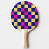 Blue Yellow Pink Checkered Pattern Design  卓球ラケット (正面)