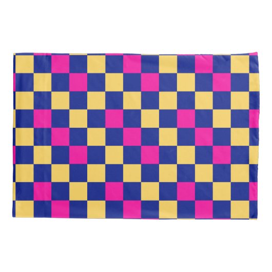 Blue Yellow Pink Checkered Pattern Design  枕カバー (裏面)