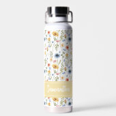 Blue Yellow Pink Floral Name Monogram Wildflower ウォーターボトル (背面)