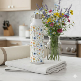 Blue Yellow Pink Floral Wildflower ウォーターボトル