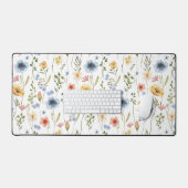 Blue Yellow Pink Floral Wildflower Desk Mat デスクマット (キーボード&マウス)