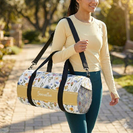 Blue Yellow Pink Watercolor Wildflower Monogram ダッフルバッグ