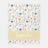 Blue Yellow Pink Watercolor Wildflower Name フリースブランケット (正面)