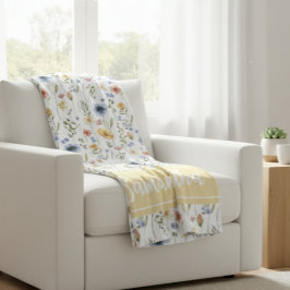 Blue Yellow Pink Watercolor Wildflower Name フリースブランケット