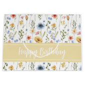 Blue Yellow Pink Watercolor Wildflower Name ラージペーパーバッグ (正面)