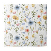 Blue Yellow Pink Wildflower Watercolor タイル (正面)