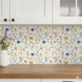 Blue Yellow Pink Wildflower Watercolor タイル