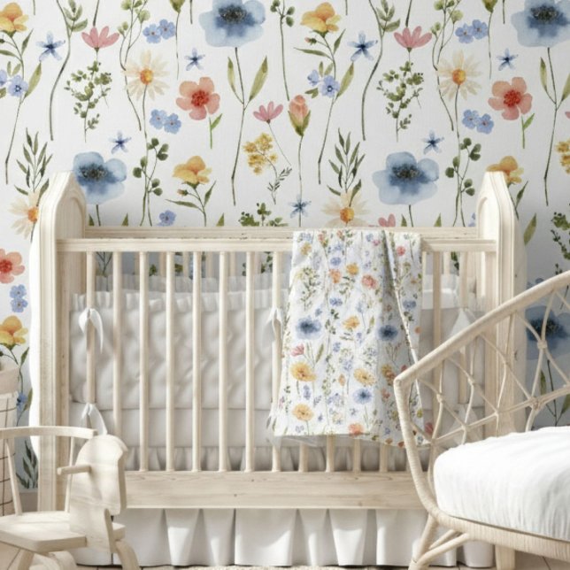 Blue Yellow Pink Wildflower Watercolor 壁紙 (クリエイターアップロード済み)