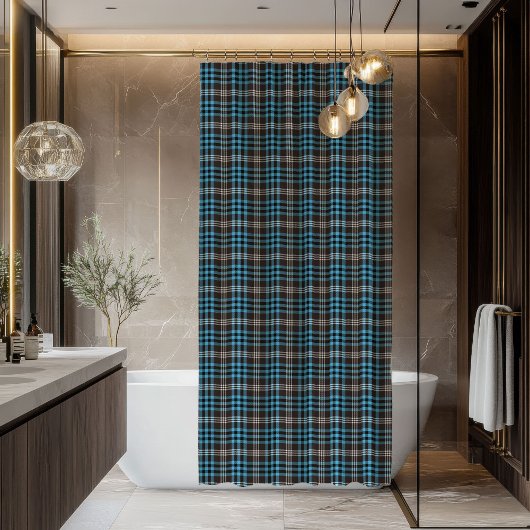 Blue Yellow Plaid Bath Curtain Gift for Gentlemen シャワーカーテン