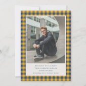 Blue Yellow Plaid Buffalo Check Graduation Photo 案内状 (正面)