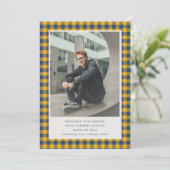 Blue Yellow Plaid Buffalo Check Graduation Photo 案内状 (スタンド正面)