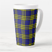 Blue Yellow Plaid Checker Seamless Pattern カフェラテマグ (右アングル)