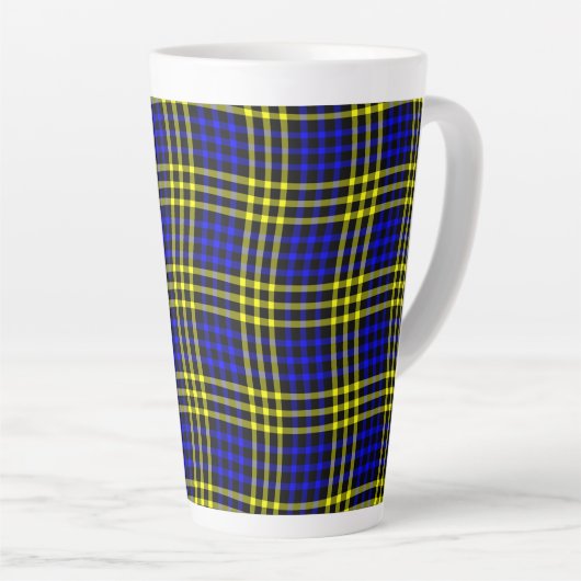 Blue Yellow Plaid Checker Seamless Pattern カフェラテマグ (右アングル)