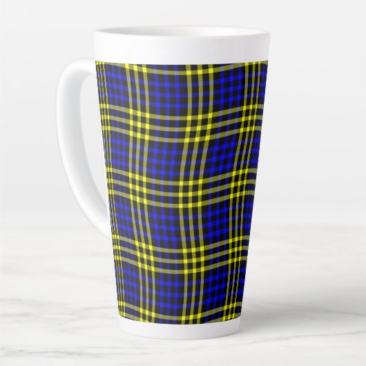 Blue Yellow Plaid Checker Seamless Pattern カフェラテマグ (左アングル)