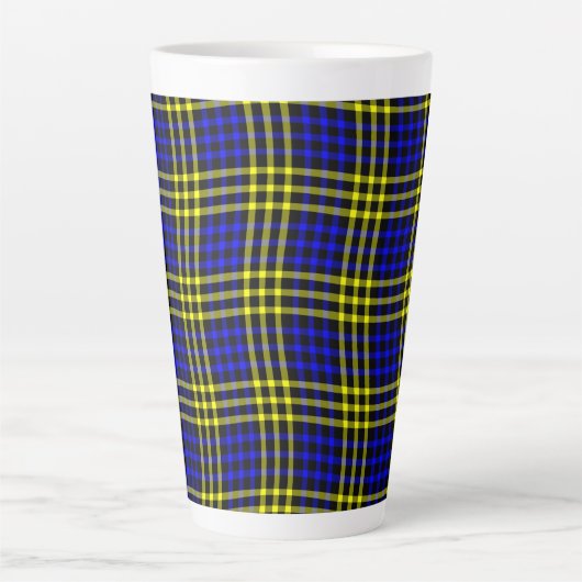 Blue Yellow Plaid Checker Seamless Pattern カフェラテマグ (正面)