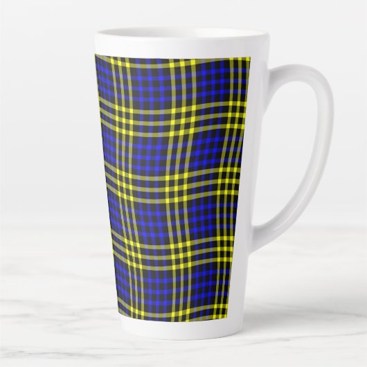 Blue Yellow Plaid Checker Seamless Pattern カフェラテマグ (右)