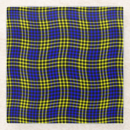 Blue Yellow Plaid Checker Seamless Pattern ガラスコースター