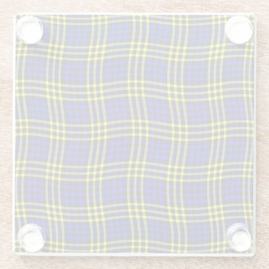 Blue Yellow Plaid Checker Seamless Pattern ガラスコースター (裏面)