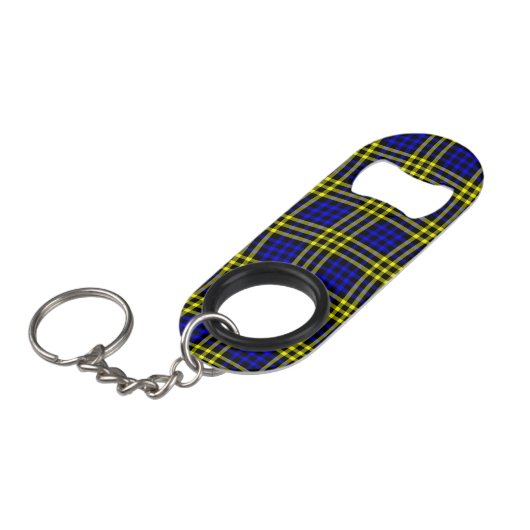 Blue Yellow Plaid Checker Seamless Pattern キーホルダー栓抜き (正面アングル)