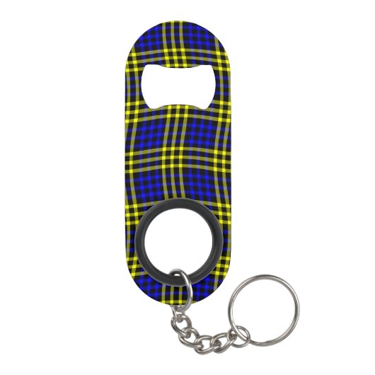 Blue Yellow Plaid Checker Seamless Pattern キーホルダー栓抜き (裏面)