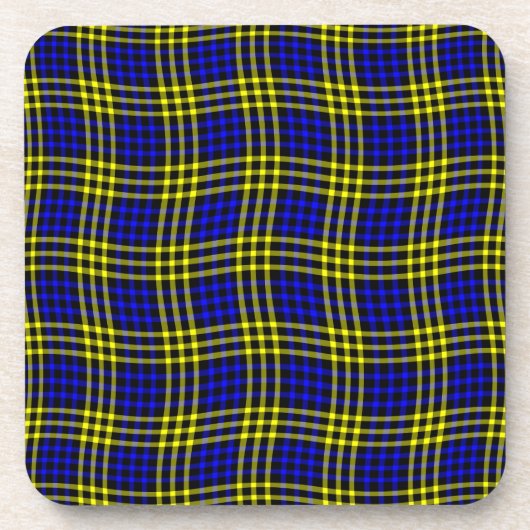 Blue Yellow Plaid Checker Seamless Pattern コースター (正面)
