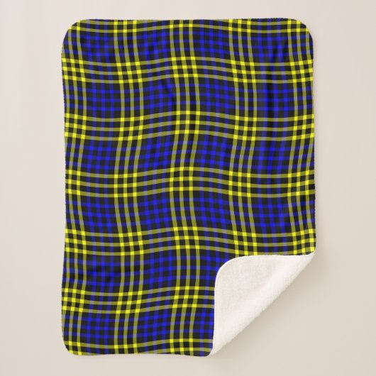 Blue Yellow Plaid Checker Seamless Pattern シェルパブランケット (正面)