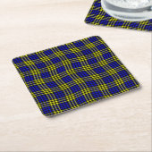 Blue Yellow Plaid Checker Seamless Pattern スクエアペーパーコースター (アングル)