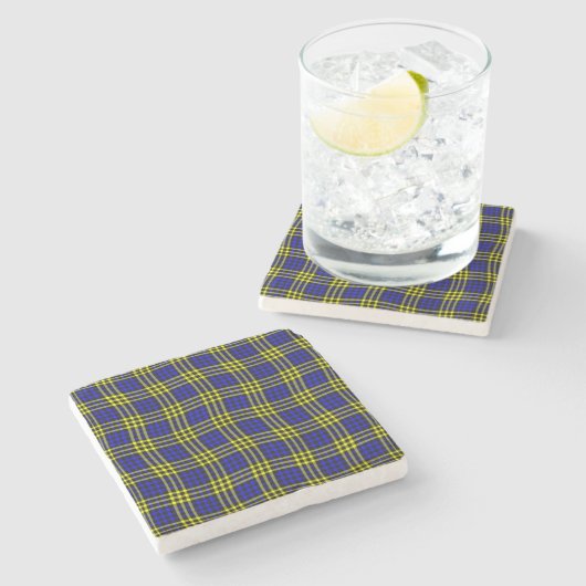 Blue Yellow Plaid Checker Seamless Pattern ストーンコースター (横)