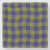 Blue Yellow Plaid Checker Seamless Pattern ストーンコースター (正面)
