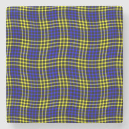 Blue Yellow Plaid Checker Seamless Pattern ストーンコースター