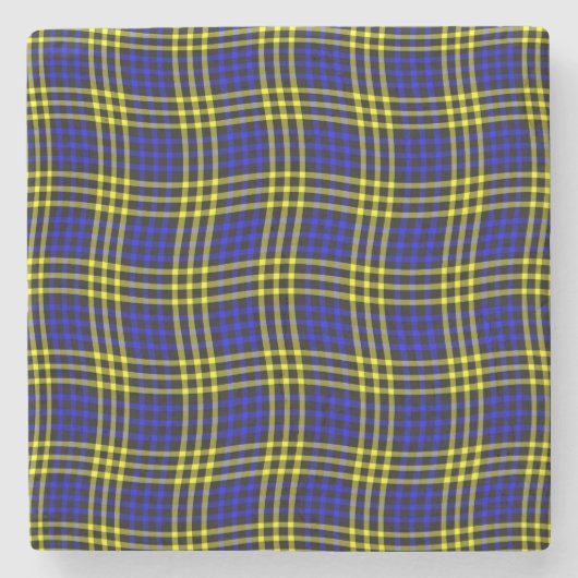 Blue Yellow Plaid Checker Seamless Pattern ストーンコースター (正面)